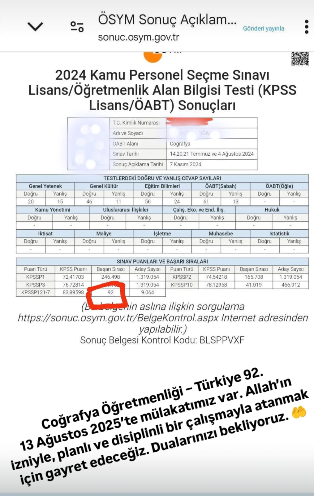 KPSS ÖABT Sonucu