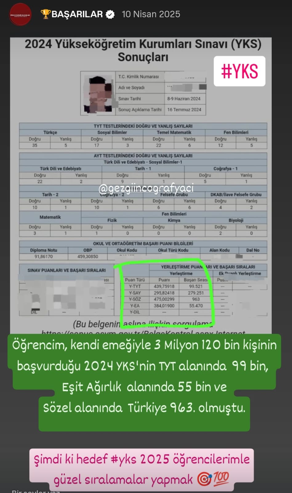 YKS Sıralama Başarısı